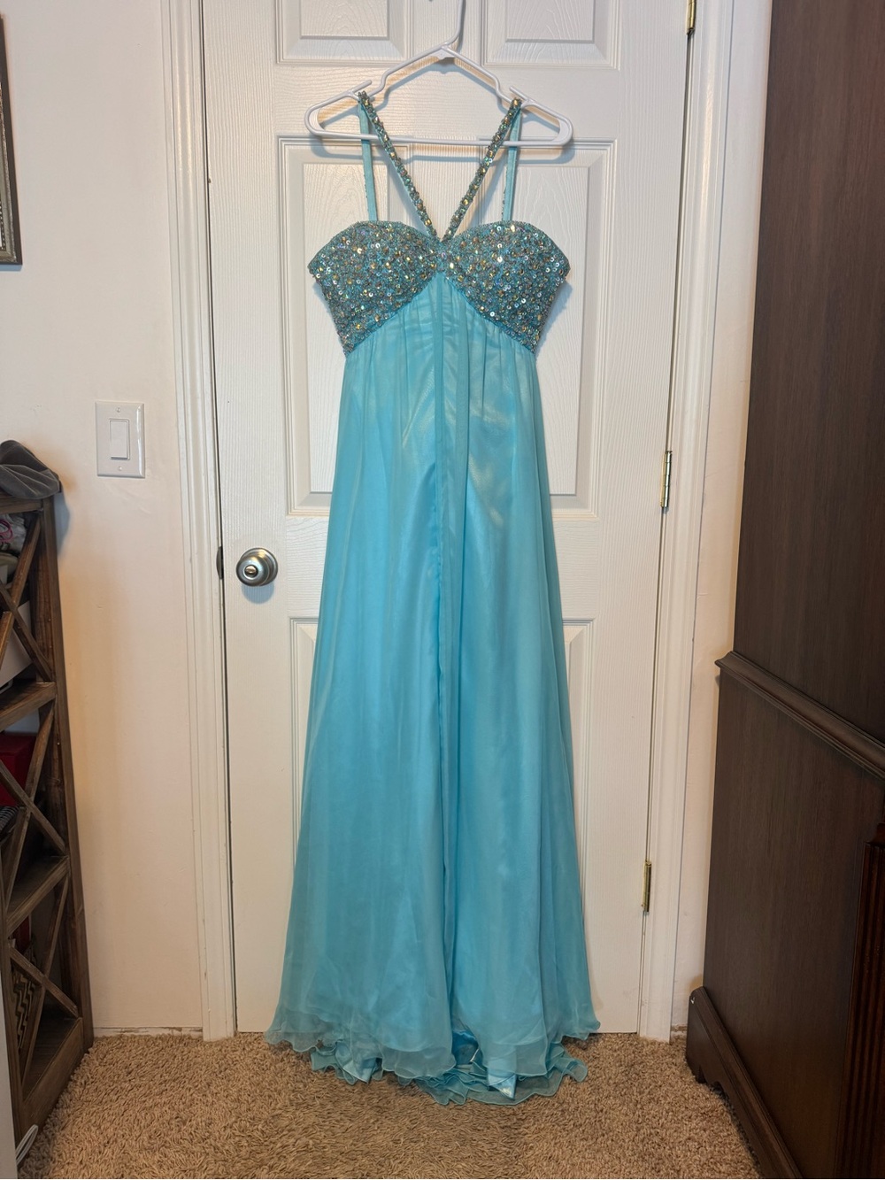 Sherri Hill Formal Blue Embellished Dress perfect for Prom or Pageant Size 8